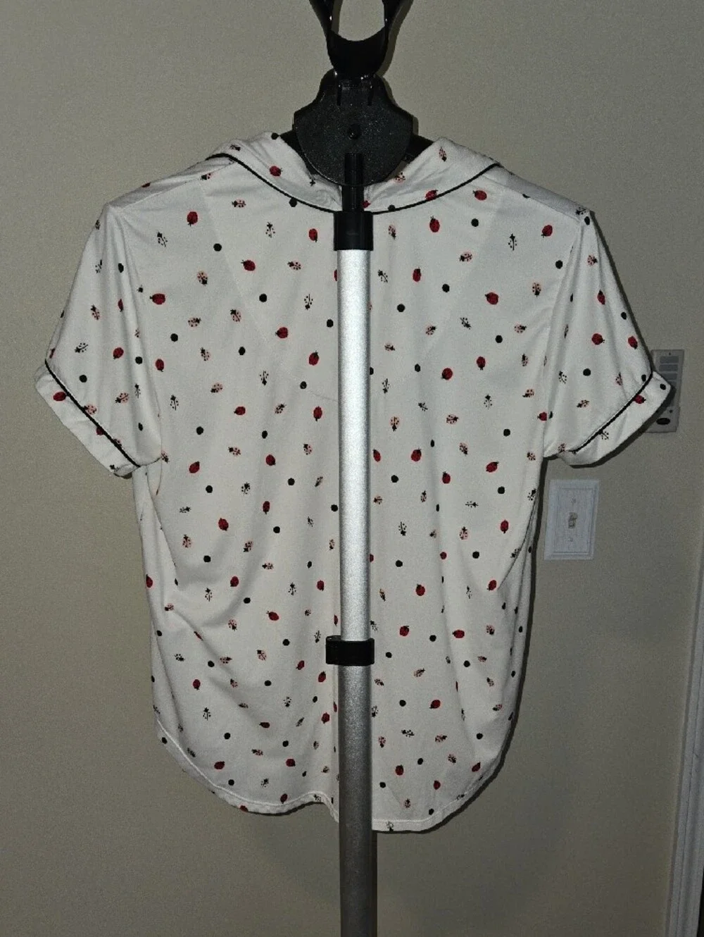 Kate Spade White Short Sleeve Button Pajama Set with Ladybug Dot Print